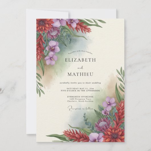 Amethyst-Rost-Wildblumen-Hochzeit Einladung (Vorderseite)