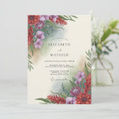 Amethyst-Rost-Wildblumen-Hochzeit Einladung (Stehend Vorderseite)