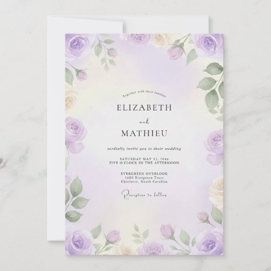 Amethyst-Sage Gemalte Hochzeit Einladung (Vorderseite)