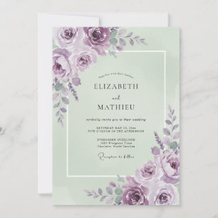Amethyst-Salbei-Pfingstrosen-Hochzeit Einladung