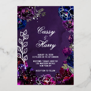 Amethyst Saphir Juwel Töne Nachnamen Hochzeit Folieneinladung