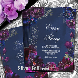 Amethyst Saphir Marineblaue Juwel-Töne Hochzeit Folieneinladung