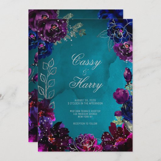 Amethyst Sapphire Aquamarin Blue Jewel Tone Weddin Einladung (Vorne/Hinten)