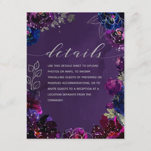 Amethyst Sapphire Jewel Tone Wedding Details Sheet Begleitkarte (Vorderseite)