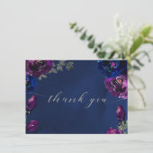 Amethyst Sapphire Navy Jewel Tone Wedding Flat Dankeskarte (Stehend Vorderseite)