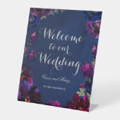 Amethyst Sapphire Navy Jewel Tone Wedding Willkomm Sockelschild (Vorderseite)