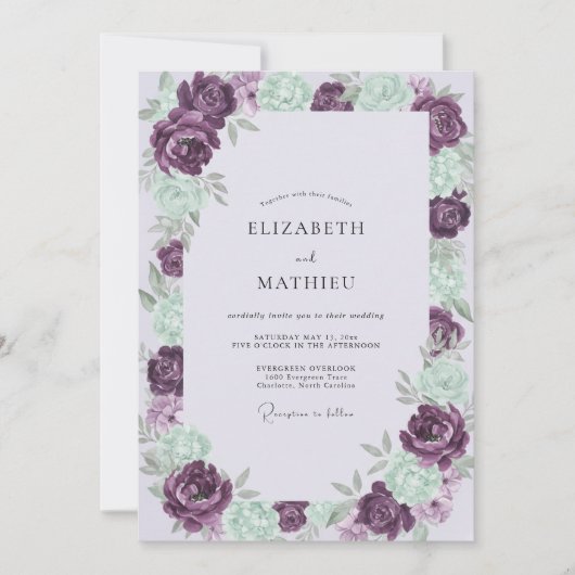 Amethyst-Seegras Gemalte Hochzeit Einladung (Vorderseite)