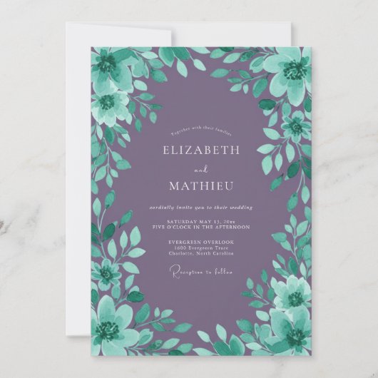 Amethyst-Seegras-Grün-Hochzeit Einladung (Vorderseite)