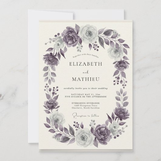 Amethyst-Silber-Kranz-Hochzeit Einladung (Vorderseite)