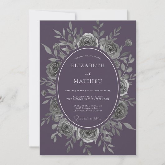 Amethyst-Silber-Laub-Hochzeit Einladung (Vorderseite)