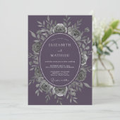 Amethyst-Silber-Laub-Hochzeit Einladung (Stehend Vorderseite)