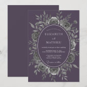 Amethyst-Silber-Laub-Hochzeit Einladung (Vorne/Hinten)