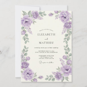Amethyst-Silber-Ranunculus-Eukalyptus-Hochzeit Einladung