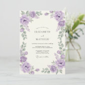 Amethyst-Silber-Ranunculus-Eukalyptus-Hochzeit Einladung (Stehend Vorderseite)