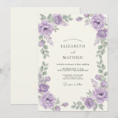 Amethyst-Silber-Ranunculus-Eukalyptus-Hochzeit Einladung (Vorne/Hinten)