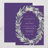 Amethyst Silberlaub Eukalyptus-Hochzeit Einladung (Vorne/Hinten)