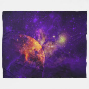 Amethyst Sky, Golden Planet n Nebula Fleece Blanke