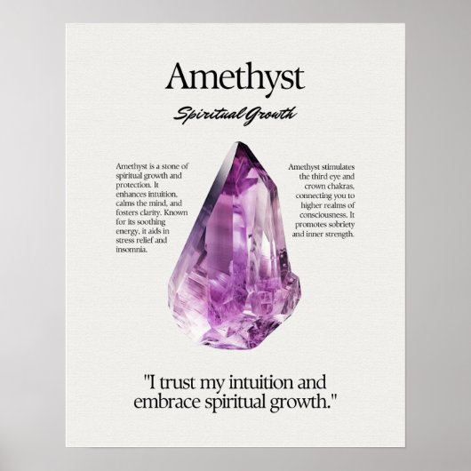 Amethyst Stone Crystal Meaning Card Poster (Vorne)