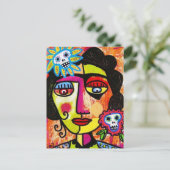 Amethyst Sugar Skull Mexikanische Frau Postkarte (Stehend Vorderseite)