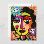 Amethyst Sugar Skull Mexikanische Frau Postkarte (Vorne/Hinten)
