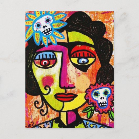 Amethyst Sugar Skull Mexikanische Frau Postkarte (Vorderseite)