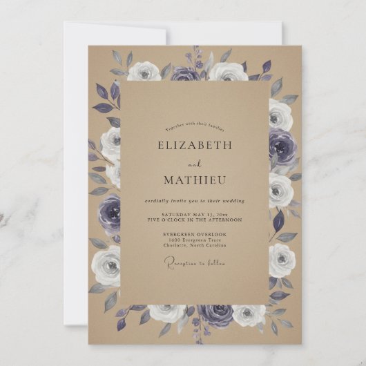 Amethyst-Tan-Rosen-Hochzeit Einladung (Vorderseite)