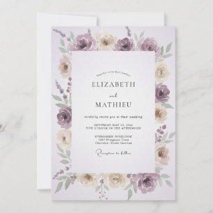 Amethyst-Taupe-Blattwerk-Eukalyptus-Hochzeit Einladung