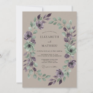 Amethyst-Taupe-Kranz-Hochzeit Einladung
