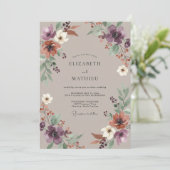 Amethyst-Taupe-Wildflower-Hochzeit Einladung (Stehend Vorderseite)