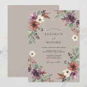 Amethyst-Taupe-Wildflower-Hochzeit Einladung (Vorne/Hinten)