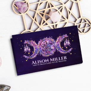 Amethyst Triple Moon Pentagramm Wasserfarbene Kuns Visitenkarte
