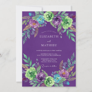 Amethyst Türkis Ranunculus Eukalyptus Hochzeit Einladung