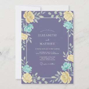 Amethyst Türkis Ranunkel Eukalyptus Hochzeit Einladung