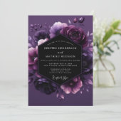Amethyst Twilight Flora Wedding Einladung (Stehend Vorderseite)
