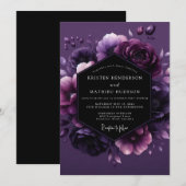 Amethyst Twilight Flora Wedding Einladung (Vorne/Hinten)