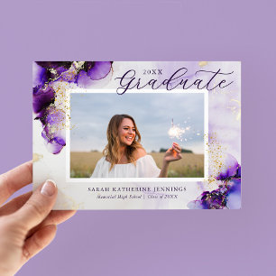Amethyst und Gold Glam 2 Foto-Abschlusskarten Einladung