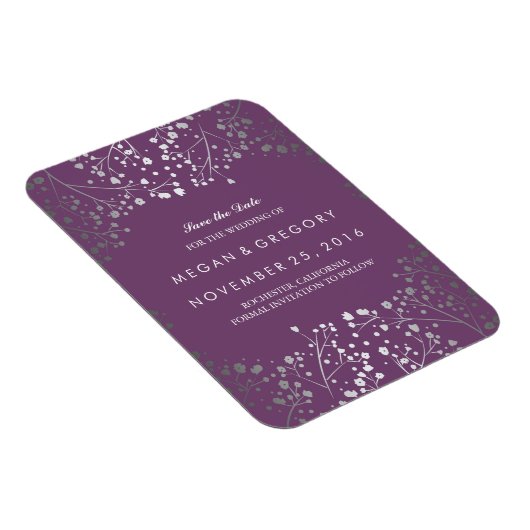 Amethyst und Silber Gipskraut Save the Date Magnet (Rechte Seite)