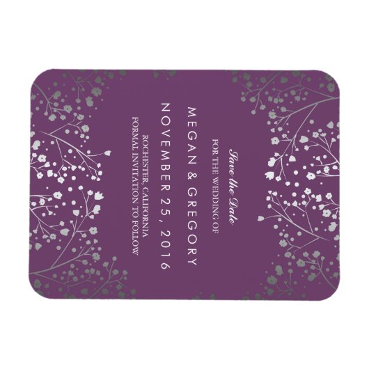 Amethyst und Silber Gipskraut Save the Date Magnet (Horizontal)