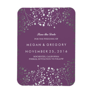 Amethyst und Silber Gipskraut Save the Date Magnet