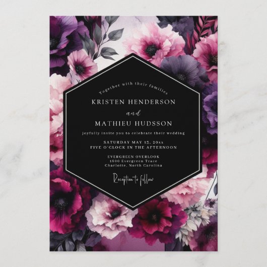Amethyst Velvet Blossom Wedding Einladung (Vorderseite)