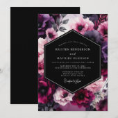 Amethyst Velvet Blossom Wedding Einladung (Vorne/Hinten)