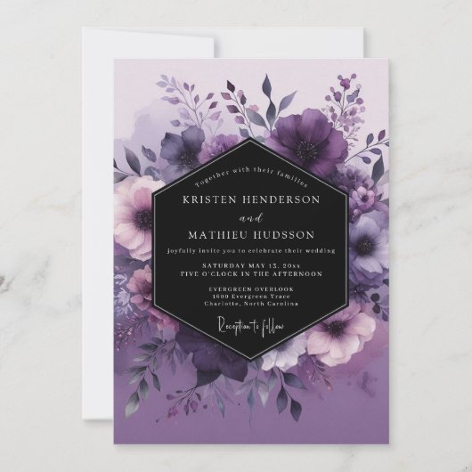 Amethyst Vesperal Flora Hochzeit Einladung (Vorderseite)