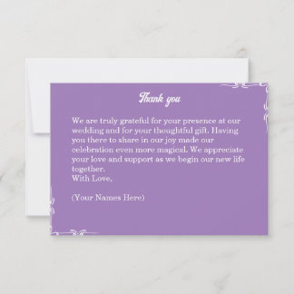 Amethyst Violett & Weiß Filigree Danke Karte