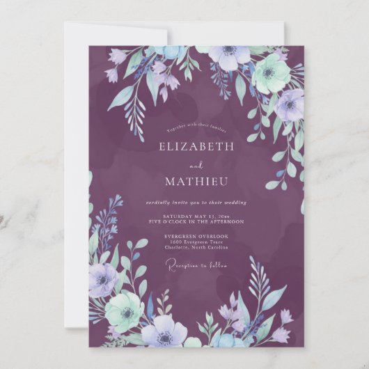 Amethyst Violette Blatt Hochzeit Einladung (Vorderseite)