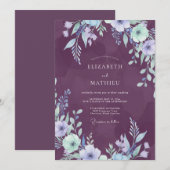 Amethyst Violette Blatt Hochzeit Einladung (Vorne/Hinten)