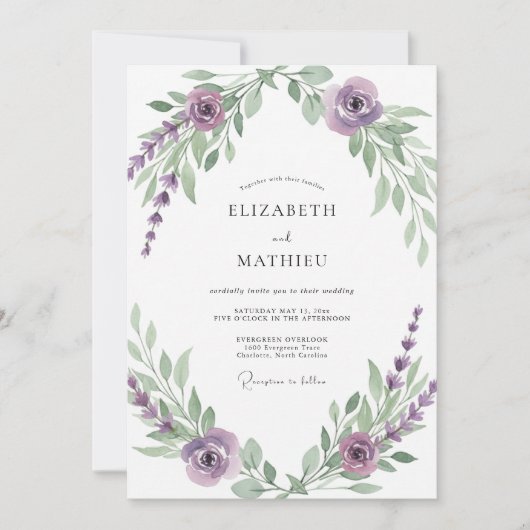 Amethyst-Violette-Reben-Hochzeit Einladung (Vorderseite)