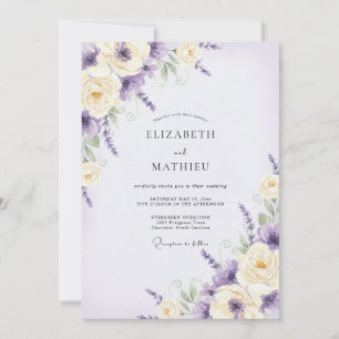 Amethyst-Violette Wildblumen-Hochzeit Einladung