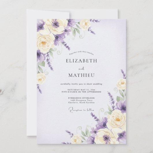 Amethyst-Violette Wildblumen-Hochzeit Einladung (Vorderseite)