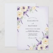 Amethyst-Violette Wildblumen-Hochzeit Einladung (Vorne/Hinten)