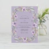 Amethyst-Violetter Kranz Hochzeit Einladung (Stehend Vorderseite)